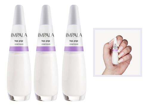 Kit 3 Esmalte Impala Top Pop Transparente Branco Francesinha