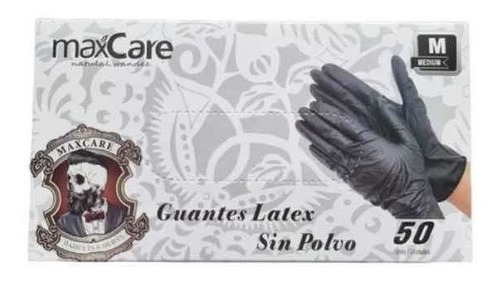 Guantes De Goma Latex 25 Pares Maxcare Negros 12037