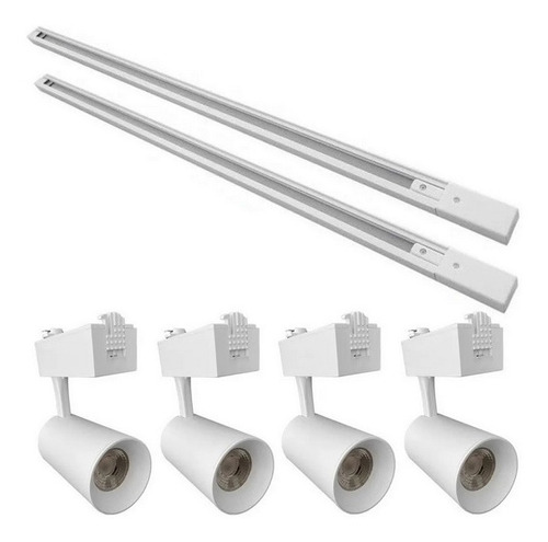 Kit Trilho Eletrificado 2m + 4 Spots Led 7w Branco 3000k 