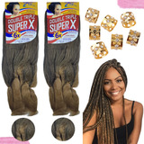 Kit 2 Pacotes Cabelo Jumbo Super X Para Tranças 400g + Anéis