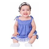 Vestido De Bebê Com Calcinha E Tiara 100% Algodão