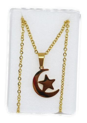 Collar De Luna Y Estrella De Oro Laminado+estuche Re7