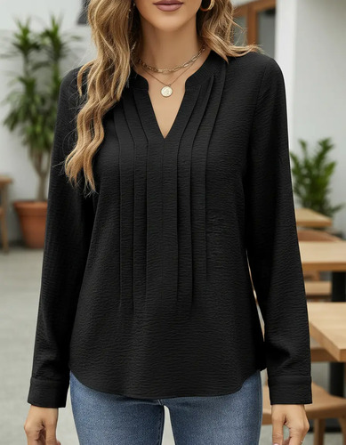 Blusas De Mujer De Moda Manga Larga Cuello V Camisa Casuales | MercadoLibre