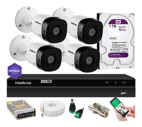 Kit Intelbras 4 Cam 1120b Dvr 4ch Mhdx C/ Hd Purple 1tb