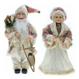 Casal Papai Mamãe Noel Natal Alta Qualidade Grande 50 Cm Cor Colorido Papai Mamãe Noel Casaco Longo Placa 45cm