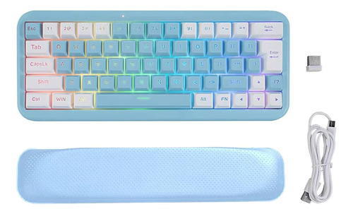 Teclado Mecánico 60% Celeste Blanco Retroiluminado