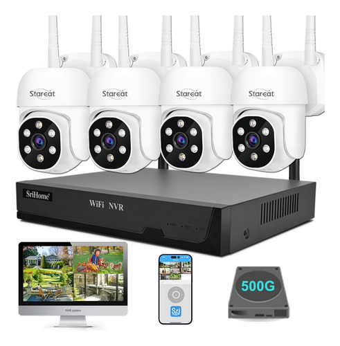 Kit De Videovigilancia Nvr Con 4 Cámaras Ptz Wifi + Hdd 500g