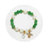 Pulsera Elastica Jade Y Cristales Accesorios Chapa Oro 24k