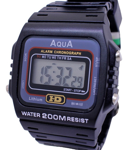 Relógio Aqua Digital G Esportivo Masculino A  Prova D`água Cor Da Correia Preto Cor Do Bisel Aqua Aq-37hd Cor Do Fundo Cinza