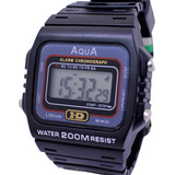 Relógio Aqua Digital G Esportivo Masculino A  Prova D`água Cor Da Correia Preto Cor Do Bisel Aqua Aq-37hd Cor Do Fundo Cinza