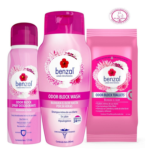 Benzal Odor Block Kit Jabón + Toallitas + Desodorante Íntimo