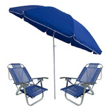 Kit 2 Cadeiras De Praia + Guarda-sol Articulável 2,00m Azul