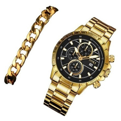 Relógio Masculino Watch Quartz Steel Watch Pulseira  