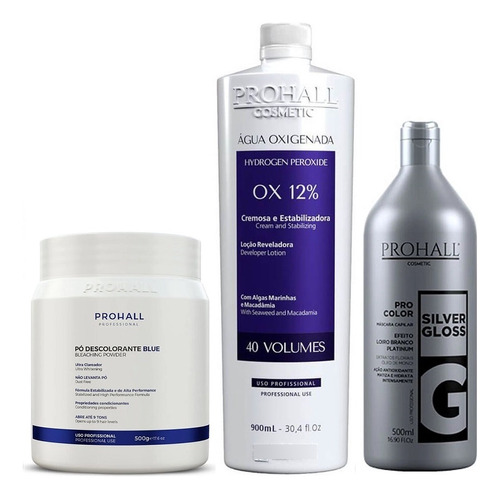 Prohall Matizador Silver Platinado + Po Descolorante + Ox 