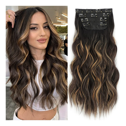 Alxnan Extensión Cabello Pelo 4 Piezas 51cm 190gr Clip Weft