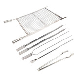 Kit Grelha Inox 50x40 E 4 Espetos E Pegador Carnes Churrasco