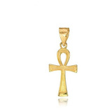 14 K Oro Amarillo Egipcio Ankh Cruz Encanto Pendiente.