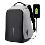 Bolso Mochila Morral Antirobo Con Puerto Usb Carga Colores Color Gris