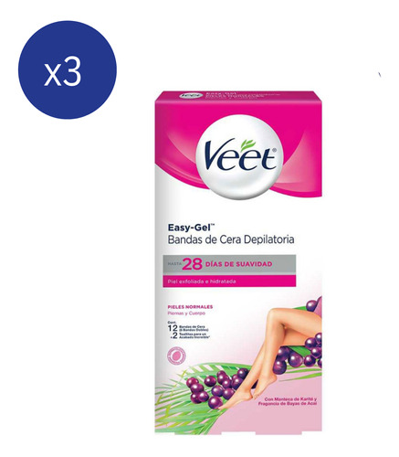 Pack Banda Depilatoria Veet Easy Gel Piel Normal 12 U