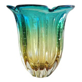 Vaso De Murano - Verde Esmeralda Com Âmbar