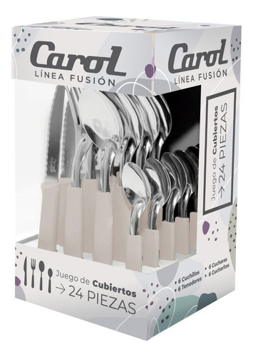 Set Juego Cubiertos 24 Piezas Fusion En Caja Carol Color Tiza Fusion