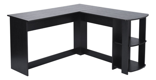 Escritorio Grande De 140cm En Forma De L Estilo Moderno, Con Estante Abierto Tablero Grande,  Color Negro Homemake Furniture