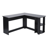 Escritorio Grande De 140cm En Forma De L Estilo Moderno, Con Estante Abierto Tablero Grande,  Color Negro Homemake Furniture