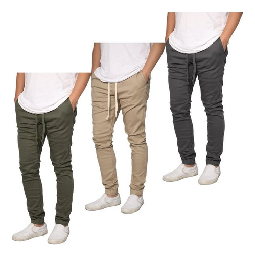 Lote De 3 Jogger Pants Gabardina Corte Skinny Casual. 