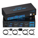 Conmutador Kvm De Doble Monitor Hdmi+displayport, 2 Mon...