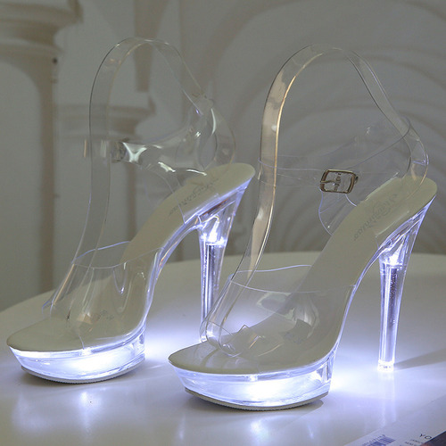 Tacones Altos De Cristal Luminosos Súper Sexys, Llamativos Y