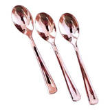 Cuchara Metalica Desechables Oro Rosa Plastico Torta