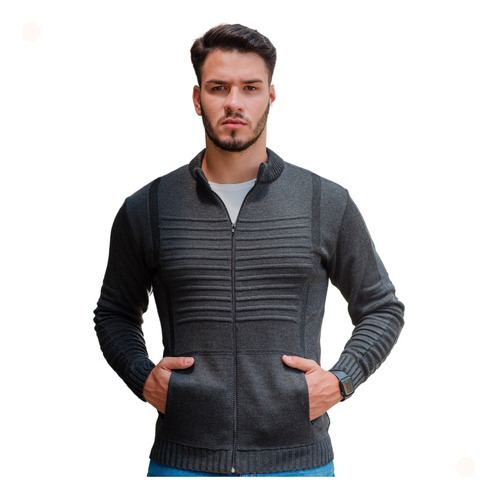 Blusa De Frio Lã Cardigans Masculina Zíper Bolsos Quentinha