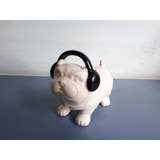 Antigo Cofrinho Cachorro Bulldog Ouvindo Música Em Porcelana