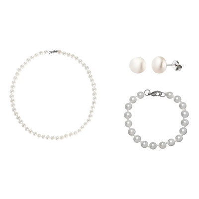 Juego Collar Aretes Pulsera Perlas Naturales Blanco Plata925 | Meses sin interés