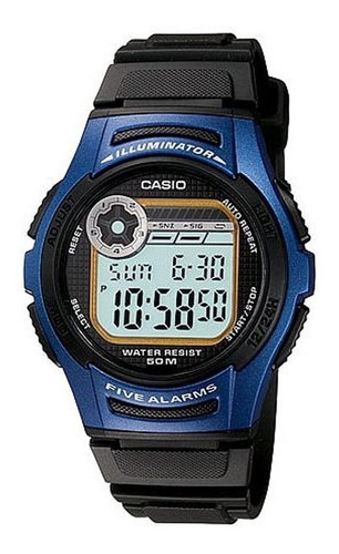 Reloj Casio Hombre Original W-213-2a S Color De La Malla Negro Color Del Bisel Azul Color Del Fondo Gris