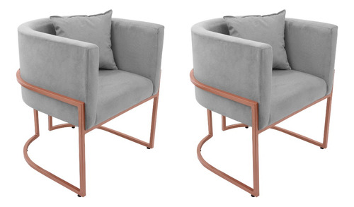 2 Poltronas Decorativa Ferro Rose Gold Para Sentar, Almofada