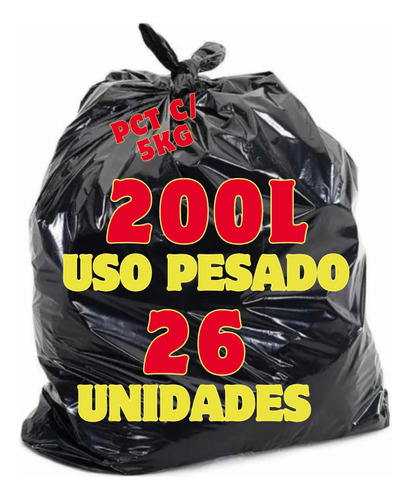 Saco De Lixo 200 Litros Reforçado Grosso Preto 5kg - 26 Unid
