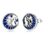 Aretes Topos Para Mujer Gato Luna Fabricados En Plata 925