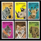 Fauna - Tigre, Cebra, Jirafa - Nicaragua 1986 - Serie Mint 