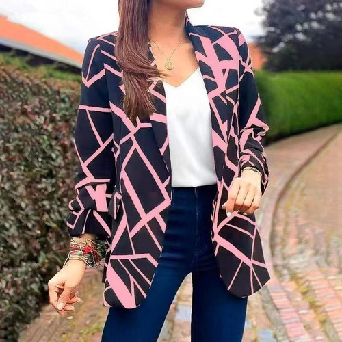 Blanca Bolso Chaqueta Blazer Con Dama Estampada Moda