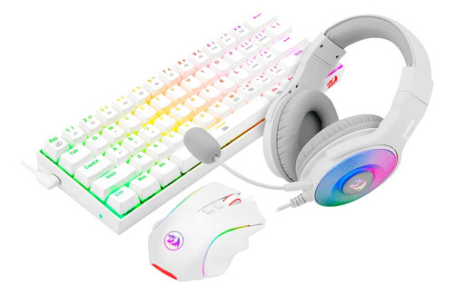 Kit Gamer 3en1 Teclado+mouse+headset Redragon S129w Blanco