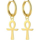 Pendientes Colgantes Con Cruz Egipcia Ankh De Acero Inoxidab