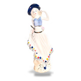 Figura Decorativa Dama Sombrero Con Flores Porcelana Grande 