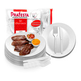 Kit Prato Oval Acrílico Talheres Forte Churrasco 20 Pessoas