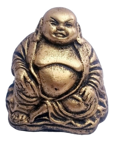 Buda Chines Estatua Fortuna Riqueza Dourado Resina 7,5cm