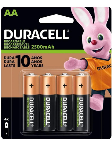 Kit 4 Pilha Aa Recarregável Duracell 2500 Mah