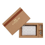 Set Regalo Monedero Coach Original Signature White Con Dijes