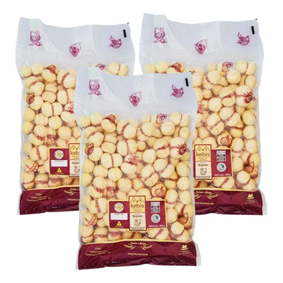 Kit 3 Biscoito Caseiro Beijinho Goiaba Fruta 1,5kg Kebis | Frete grátis
