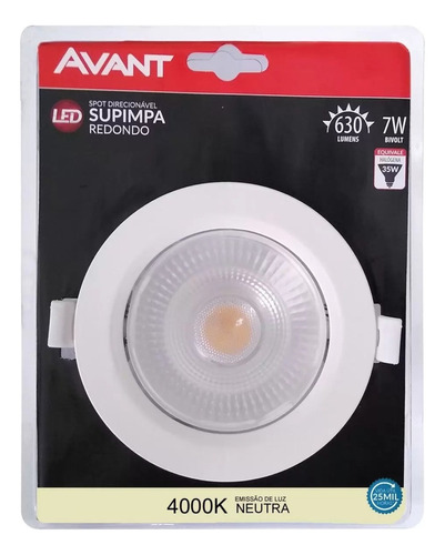 Kit 6 Spot Led Redondo 7w Branco Neutro 4000k Bivolt Morno