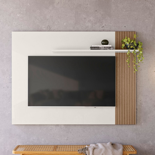 Painel Para Tv Até 40 Polegadas Off White/ripado Madeira Cor Bege